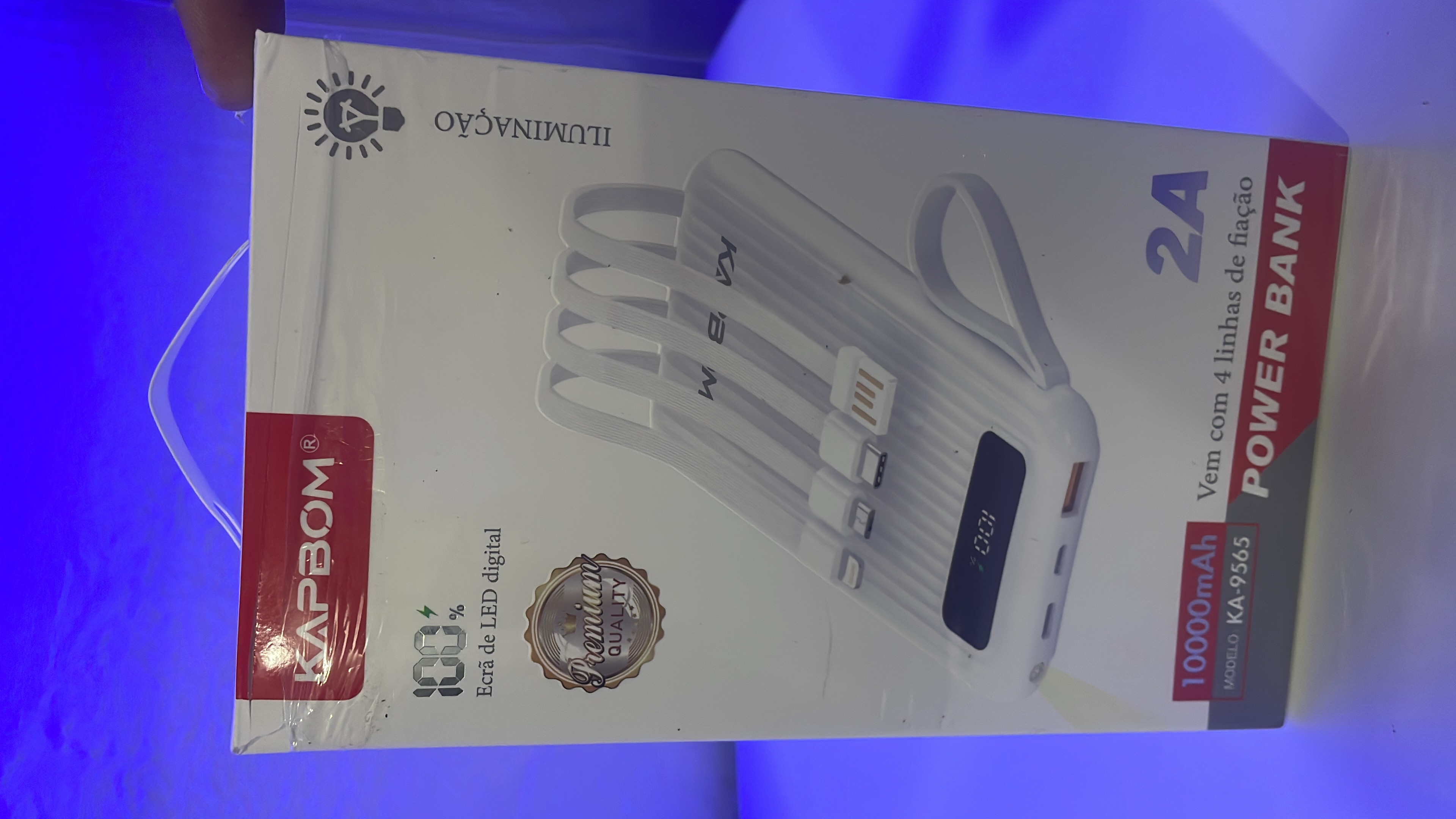 Power Bank Kapbom 10.000mAh com Cabos Integrados